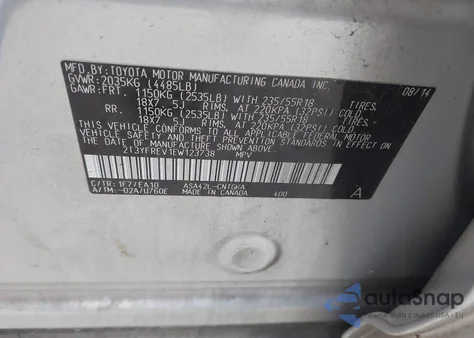 2014 Toyota Rav4 Limited z USA, uszkodzony, nr VIN 2T3YFREV1EW123738